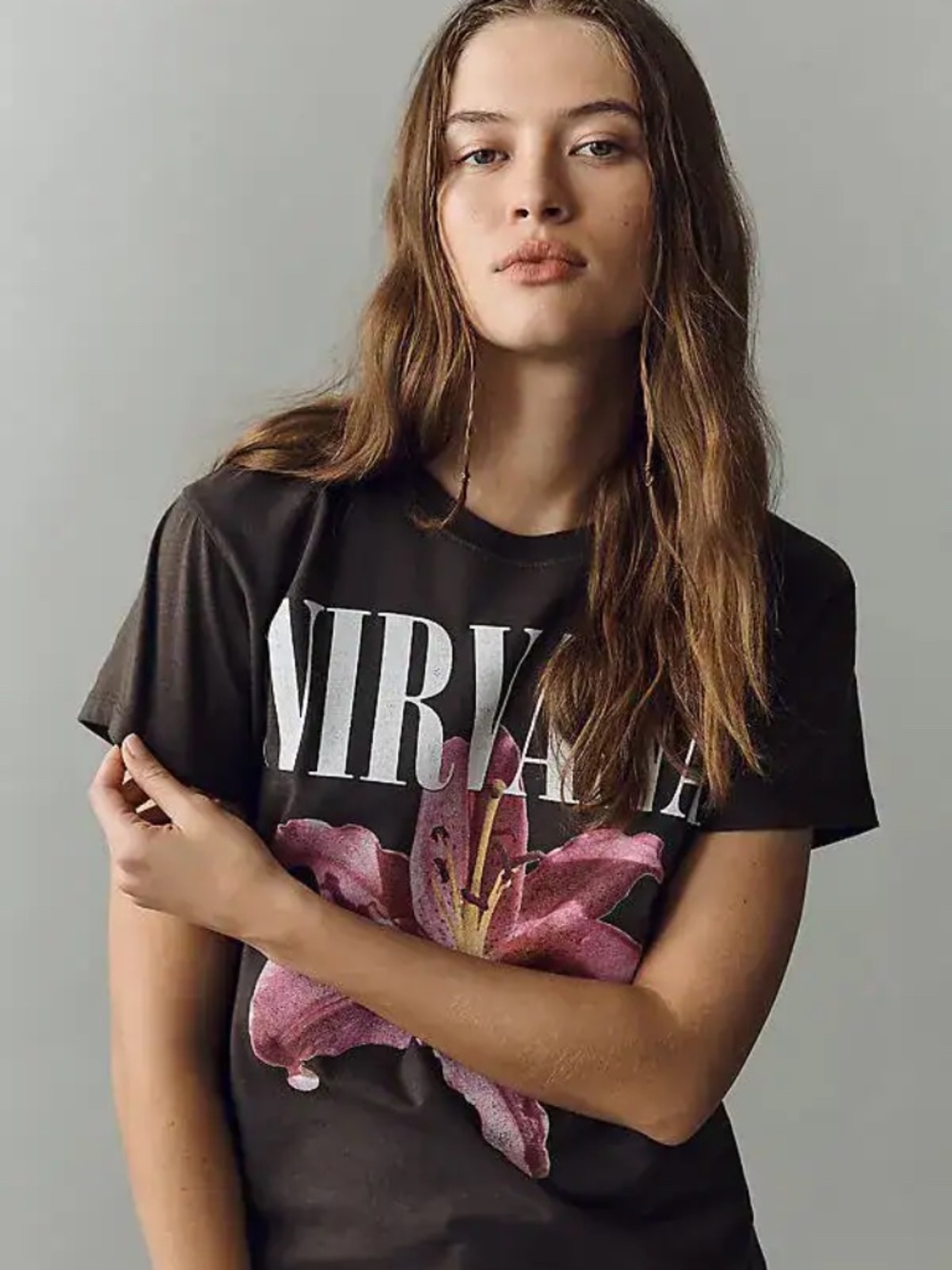 Anthropologie Letluv Cotton Nirvana Graphic Tee in Vintage Black size S nwt